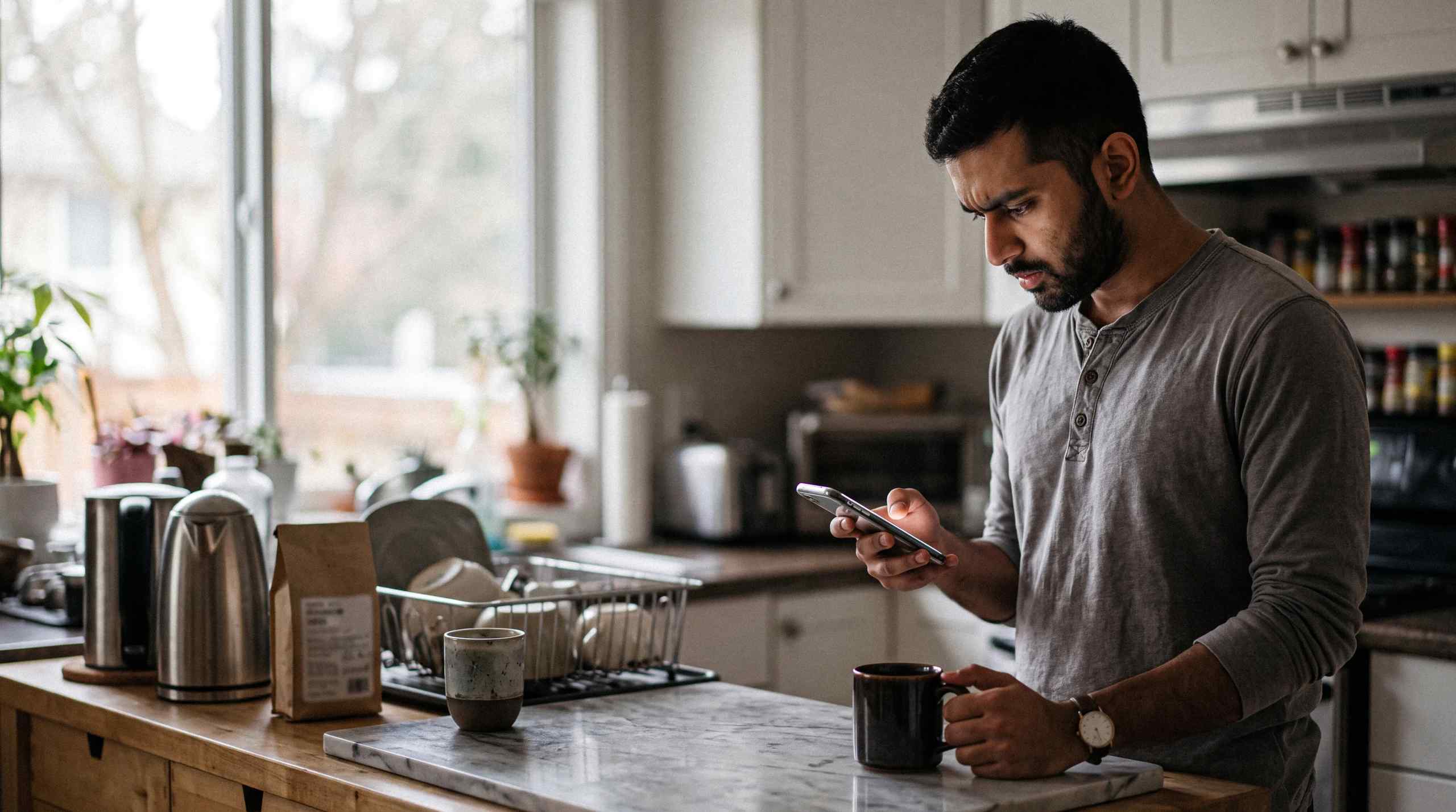 A man checks news about sweeps casinos on his phone.